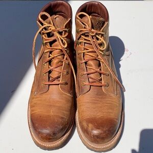 Frye Men's Tan Leather Lace-Up Boots Dakota plain Toe 11